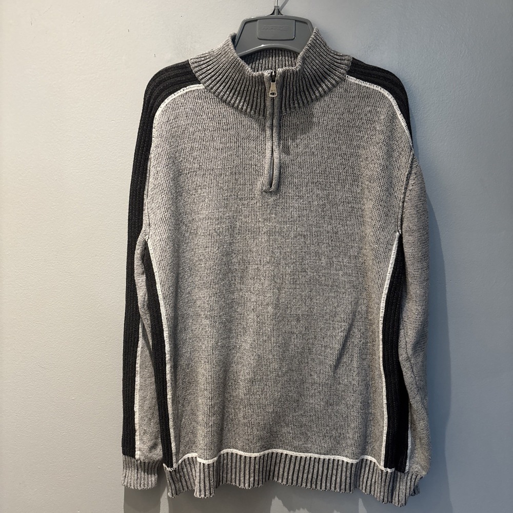 BKE Buckle‎ Athletic Fit Pullover Sweater Quarter Zip Acid Wash Gray Mens SzL